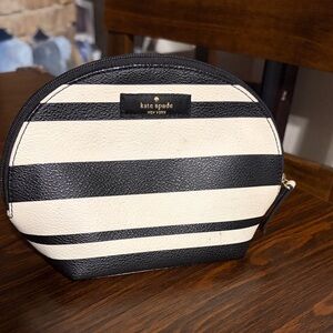 Kate Spade Black and White Striped Makeup Case